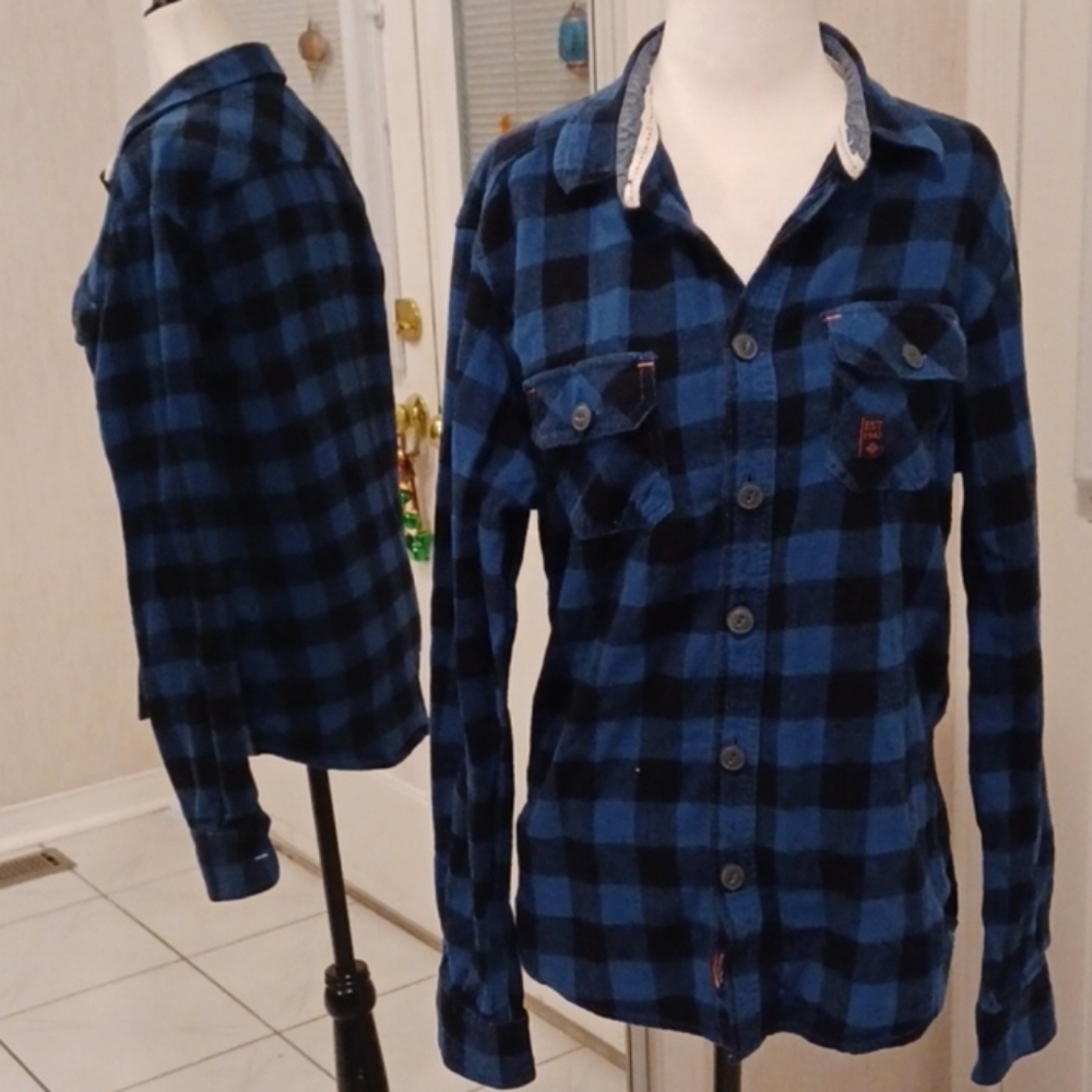 4/$60 Blue Plaid Flannel Botton-Down Shirt - Size Small